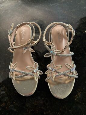 Kids Gold Floral Strappy Sandals